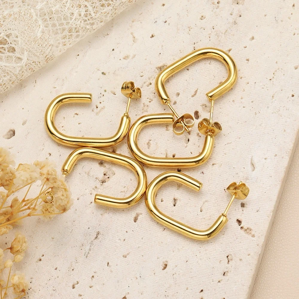 18K Gold Plated Hoop Earrings*Everyday Earrings*Tarnish Free Jewelry*Geometric - Picture 4 of 7
